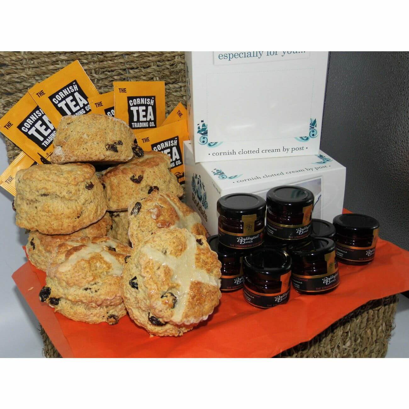 hot cross cornish cream tea hamper with our delicious hot cross scones - for one to four - from £20.95